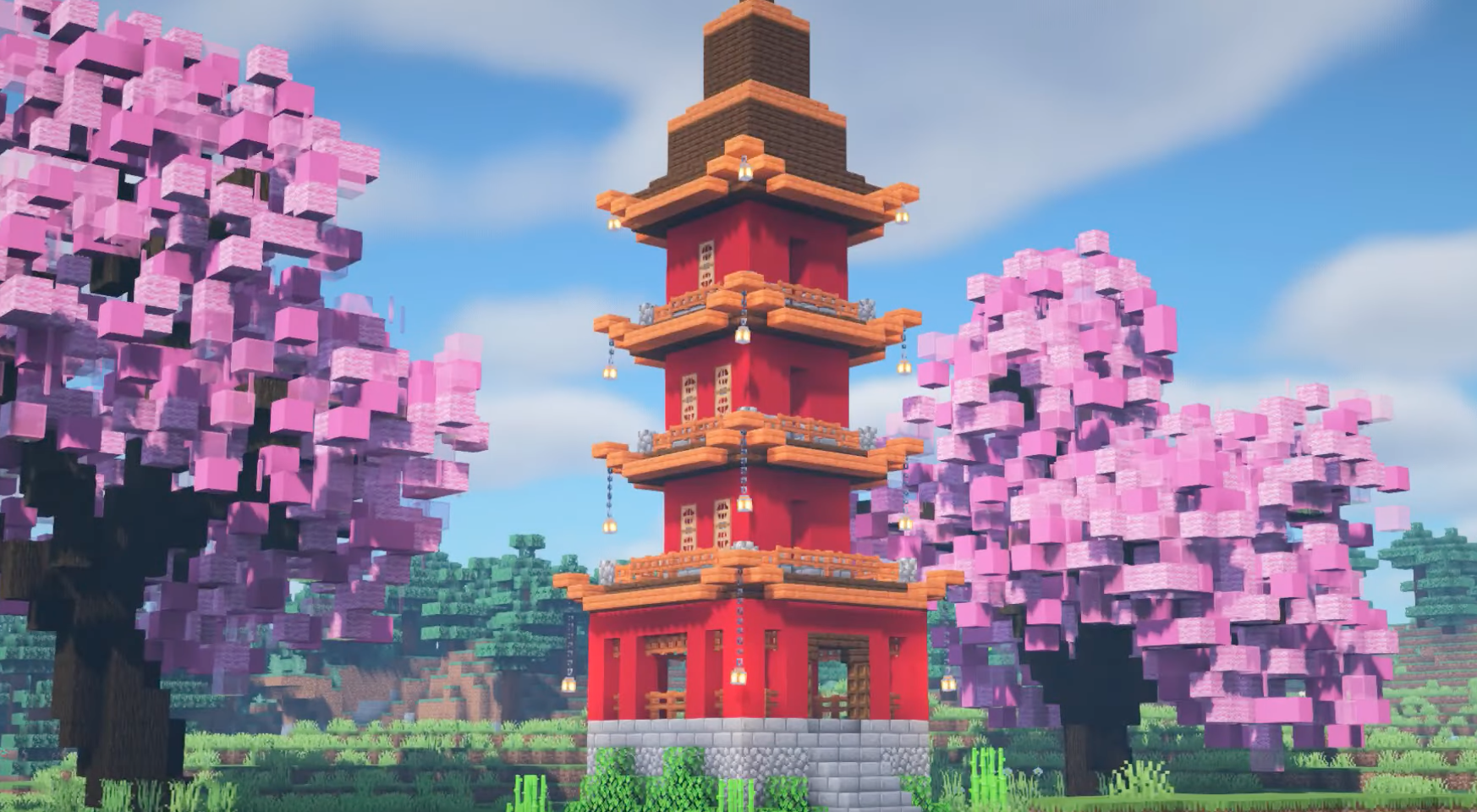 How to Build Simple JAPANESE PAGODA [Minecraft Tutorial] 